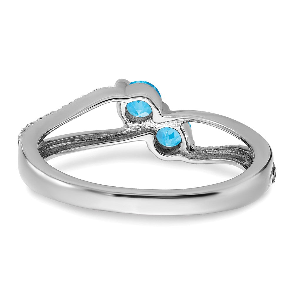 Solid 14k White Gold Simulated Blue Topaz and CZ 2-stone Ring