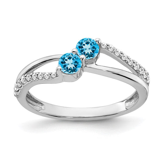 14k white gold blue topaz and real diamond 2 stone ring rm7142 bt 016 wa