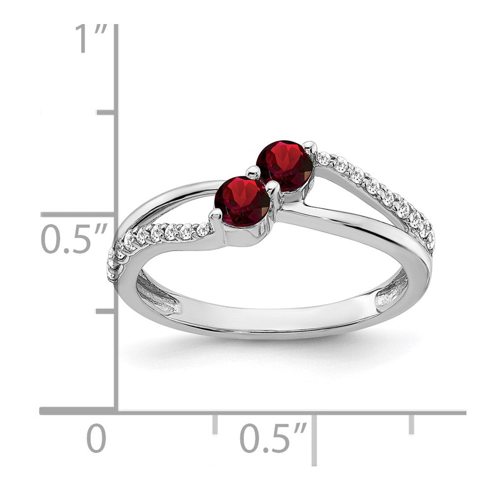14k white gold garnet and real diamond 2 stone ring rm7142 ga 016 wa