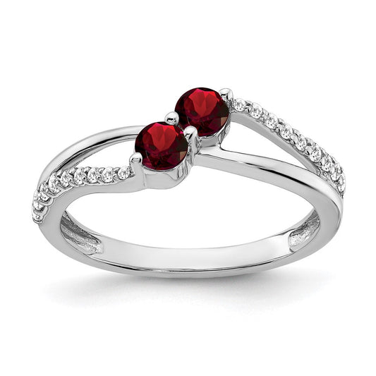 14k white gold garnet and real diamond 2 stone ring rm7142 ga 016 wa