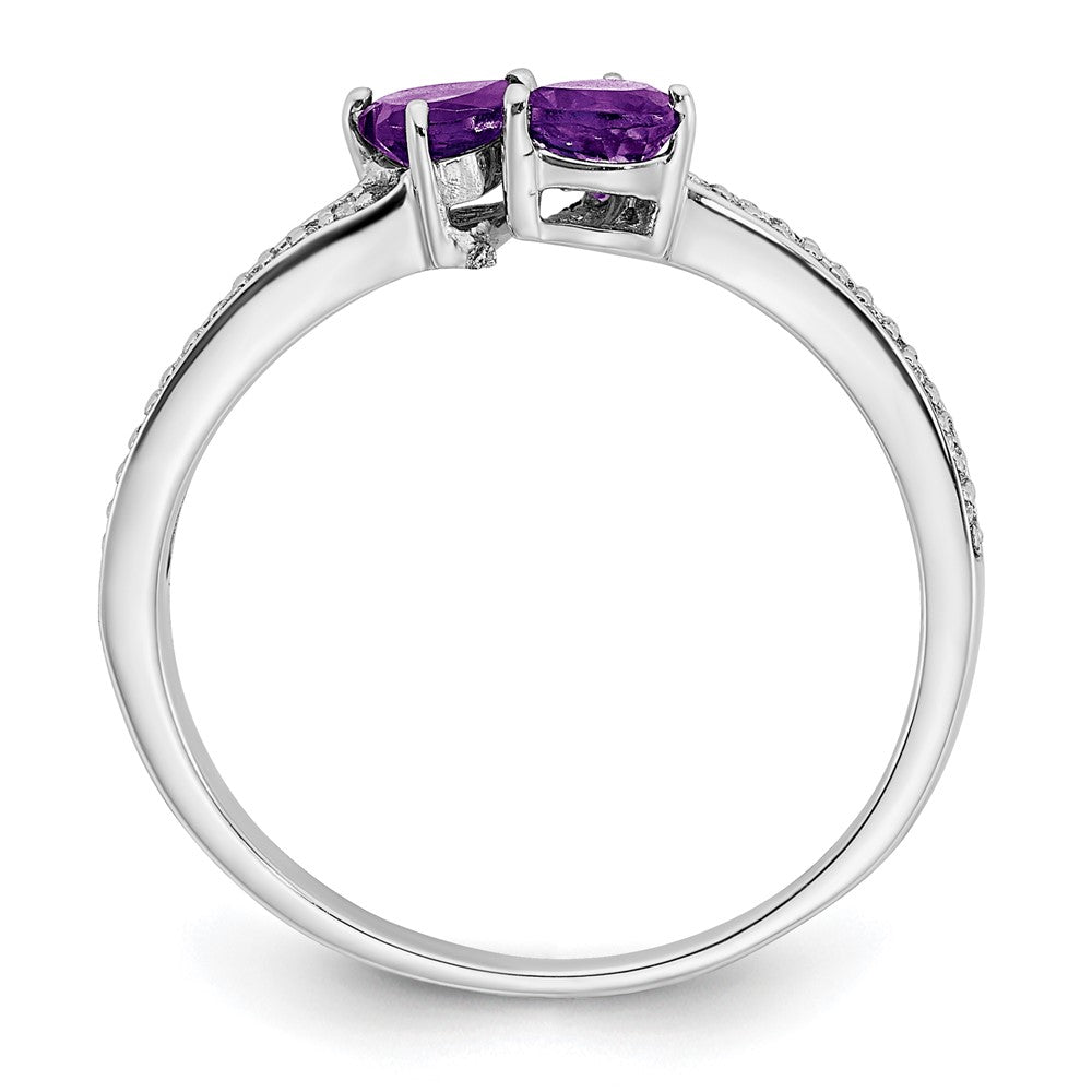 14k white gold amethyst and real diamond 2 stone heart ring rm7148 am 007 wa