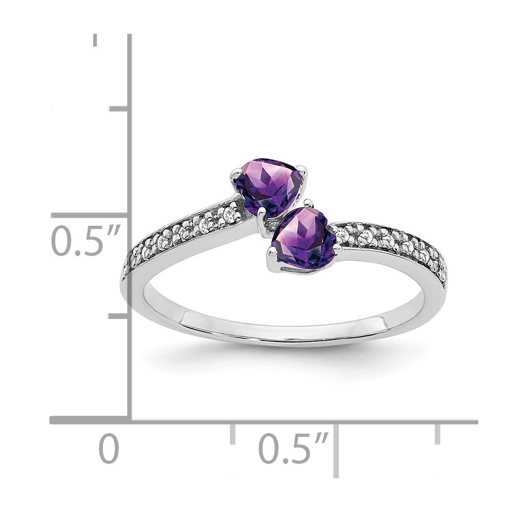 14k white gold amethyst and real diamond 2 stone heart ring rm7148 am 007 wa