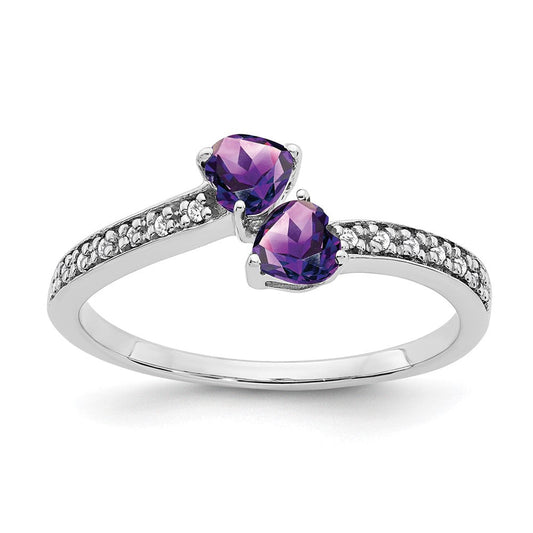 14k white gold amethyst and real diamond 2 stone heart ring rm7148 am 007 wa