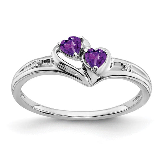 14k white gold amethyst and real diamond 2 stone heart ring rm7149 am 001 wa