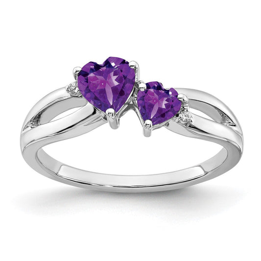 14k white gold amethyst and real diamond 2 stone heart ring rm7150 am 001 wa