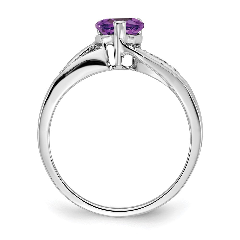 Solid 14k White Gold Simulated Amethyst and CZ Heart Ring
