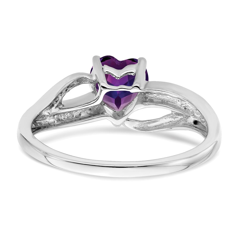 Solid 14k White Gold Simulated Amethyst and CZ Heart Ring