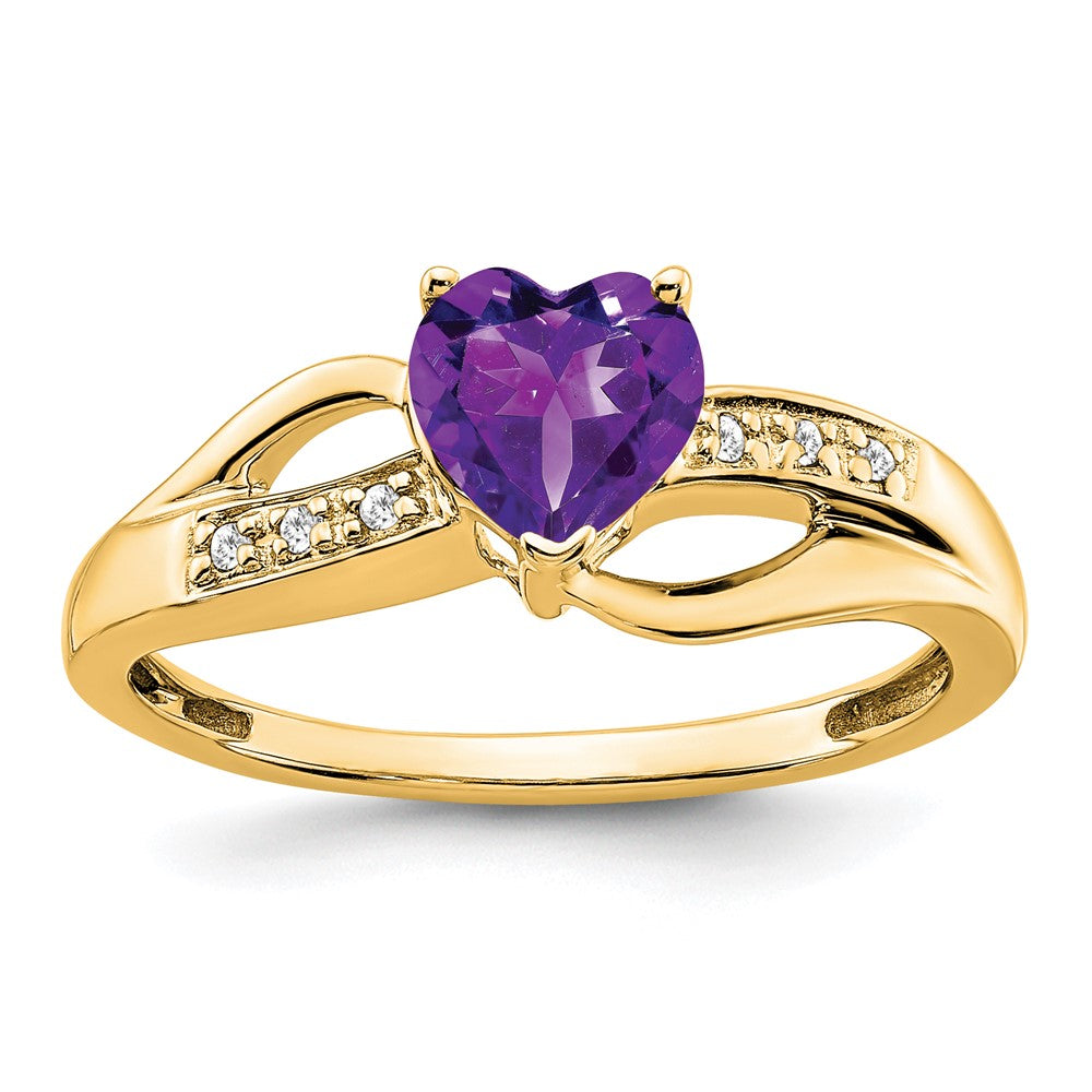 14k yellow gold amethyst and real diamond heart ring rm7152 am 003 ya