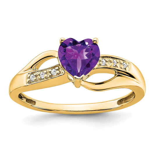 14k yellow gold amethyst and real diamond heart ring rm7152 am 003 ya