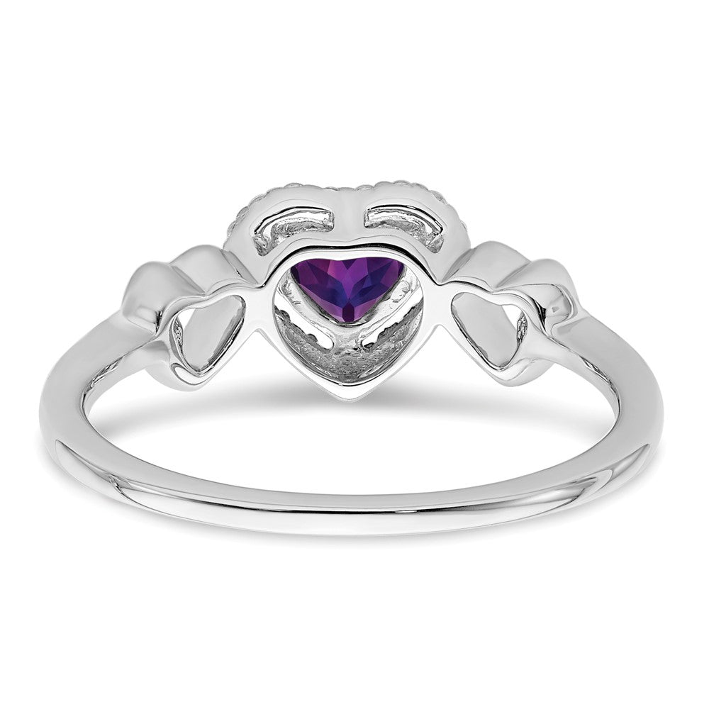Solid 14k White Gold Simulated Amethyst and CZ Heart Ring