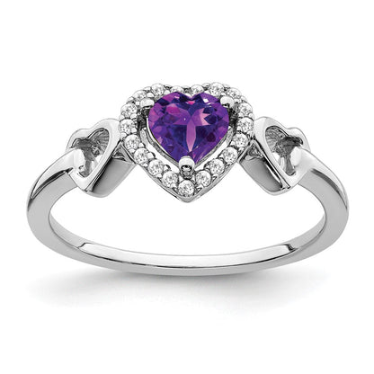 14k white gold amethyst and real diamond heart ring rm7154 am 009 wa