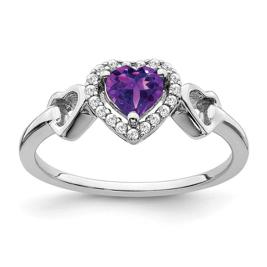 14k white gold amethyst and real diamond heart ring rm7154 am 009 wa