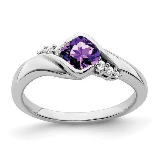 14k white gold amethyst and real diamond ring rm7156 am 006 wa