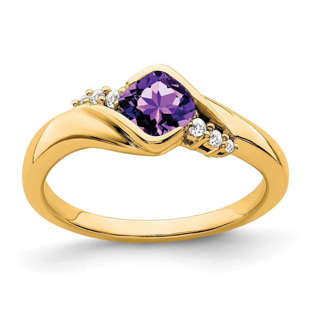 14k yellow gold amethyst and real diamond ring rm7156 am 006 ya
