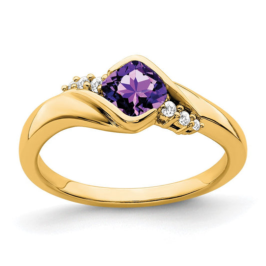 14k yellow gold amethyst and real diamond ring rm7156 am 006 ya
