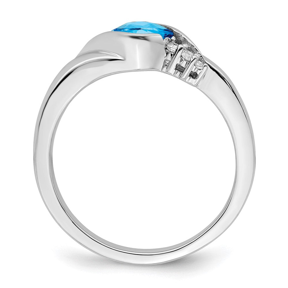 Solid 14k White Gold Simulated Blue Topaz and CZ Ring