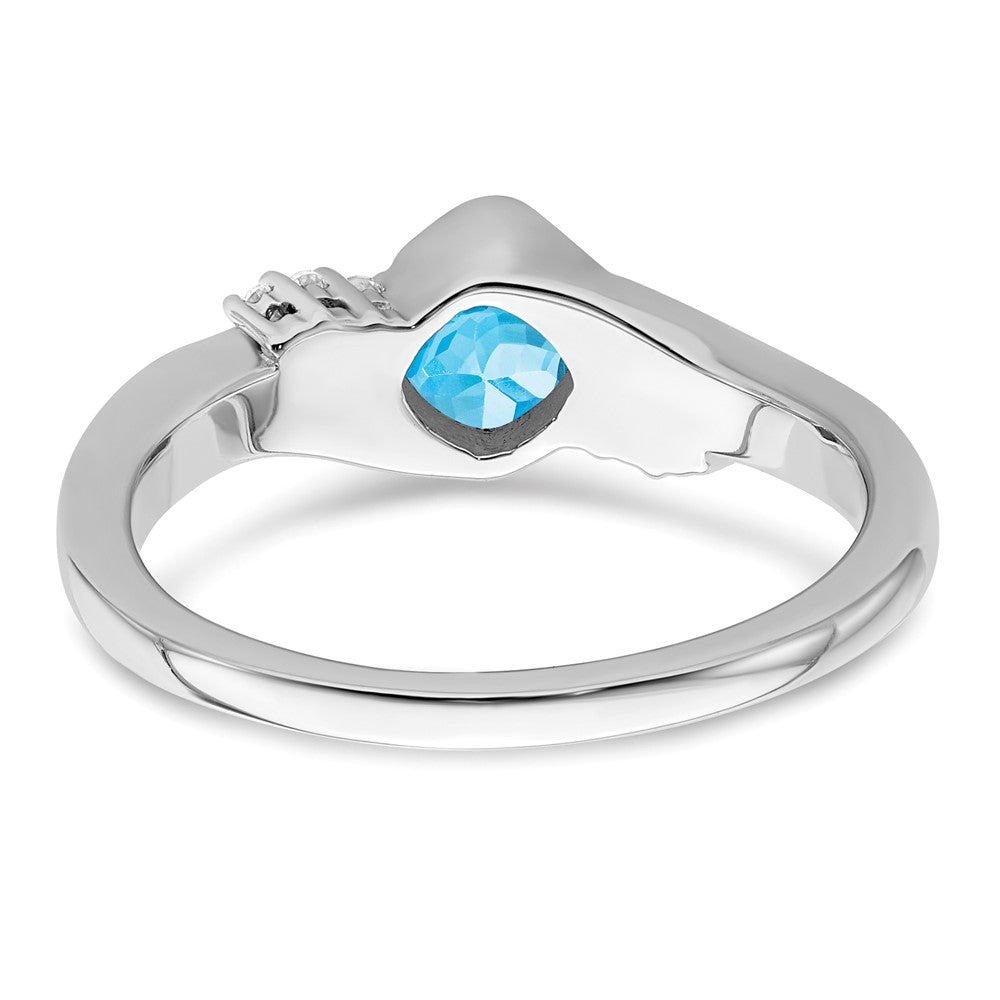 Solid 14k White Gold Simulated Blue Topaz and CZ Ring