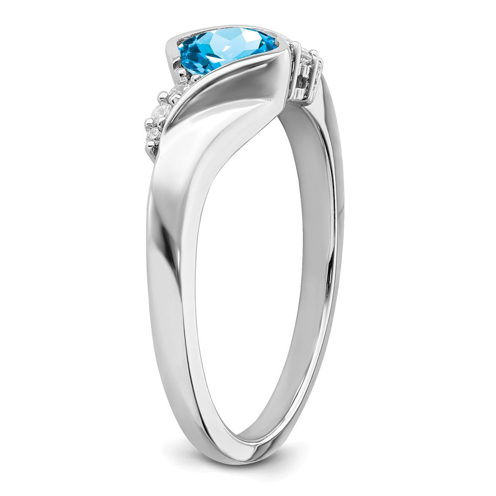Solid 14k White Gold Simulated Blue Topaz and CZ Ring
