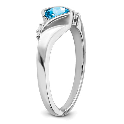 Solid 14k White Gold Simulated Blue Topaz and CZ Ring