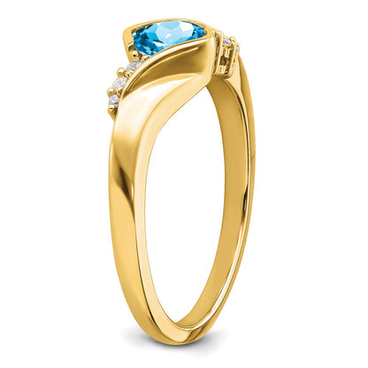 Solid 14k Yellow Gold Simulated Blue Topaz and CZ Ring