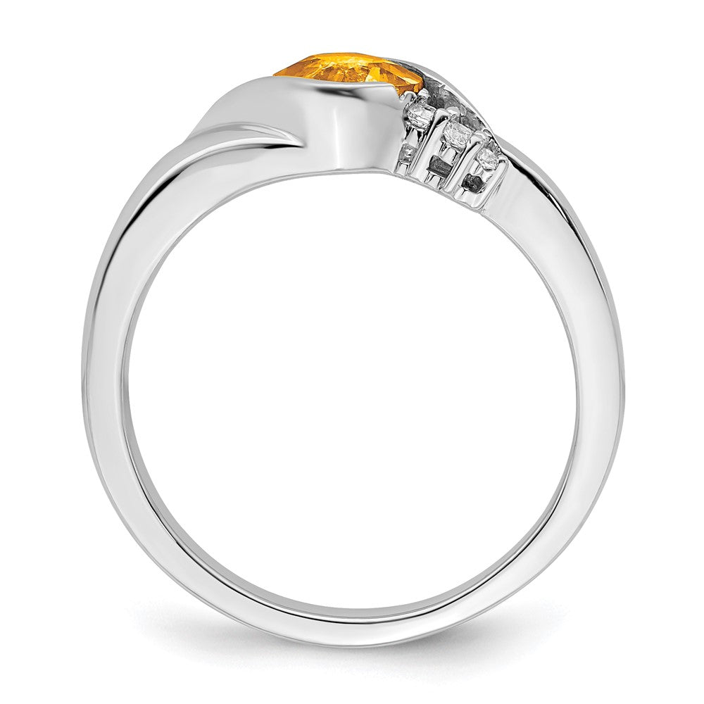 Solid 14k White Gold Simulated Citrine and CZ Ring