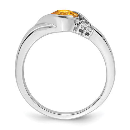Solid 14k White Gold Simulated Citrine and CZ Ring