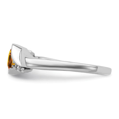 Solid 14k White Gold Simulated Citrine and CZ Ring