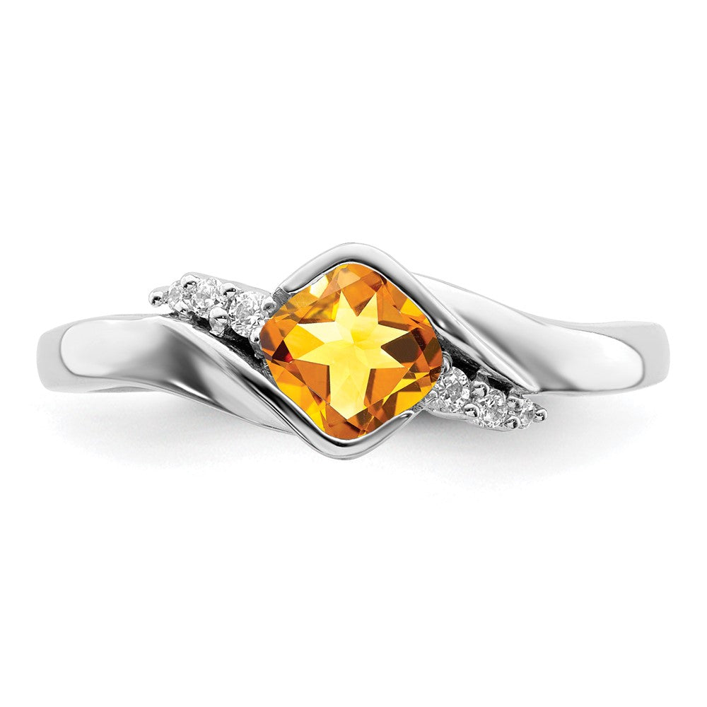 Solid 14k White Gold Simulated Citrine and CZ Ring