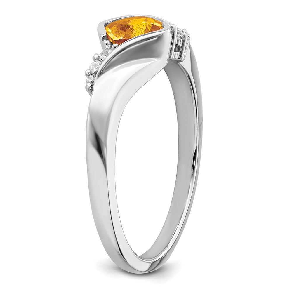 Solid 14k White Gold Simulated Citrine and CZ Ring