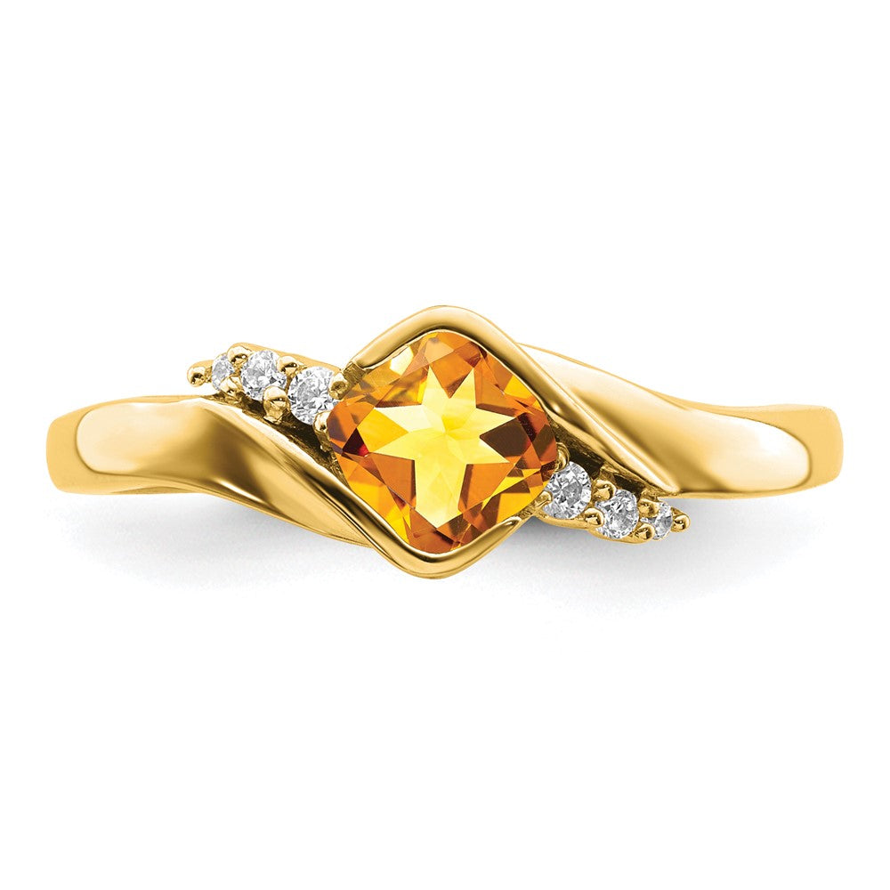 Solid 14k Yellow Gold Simulated Citrine and CZ Ring