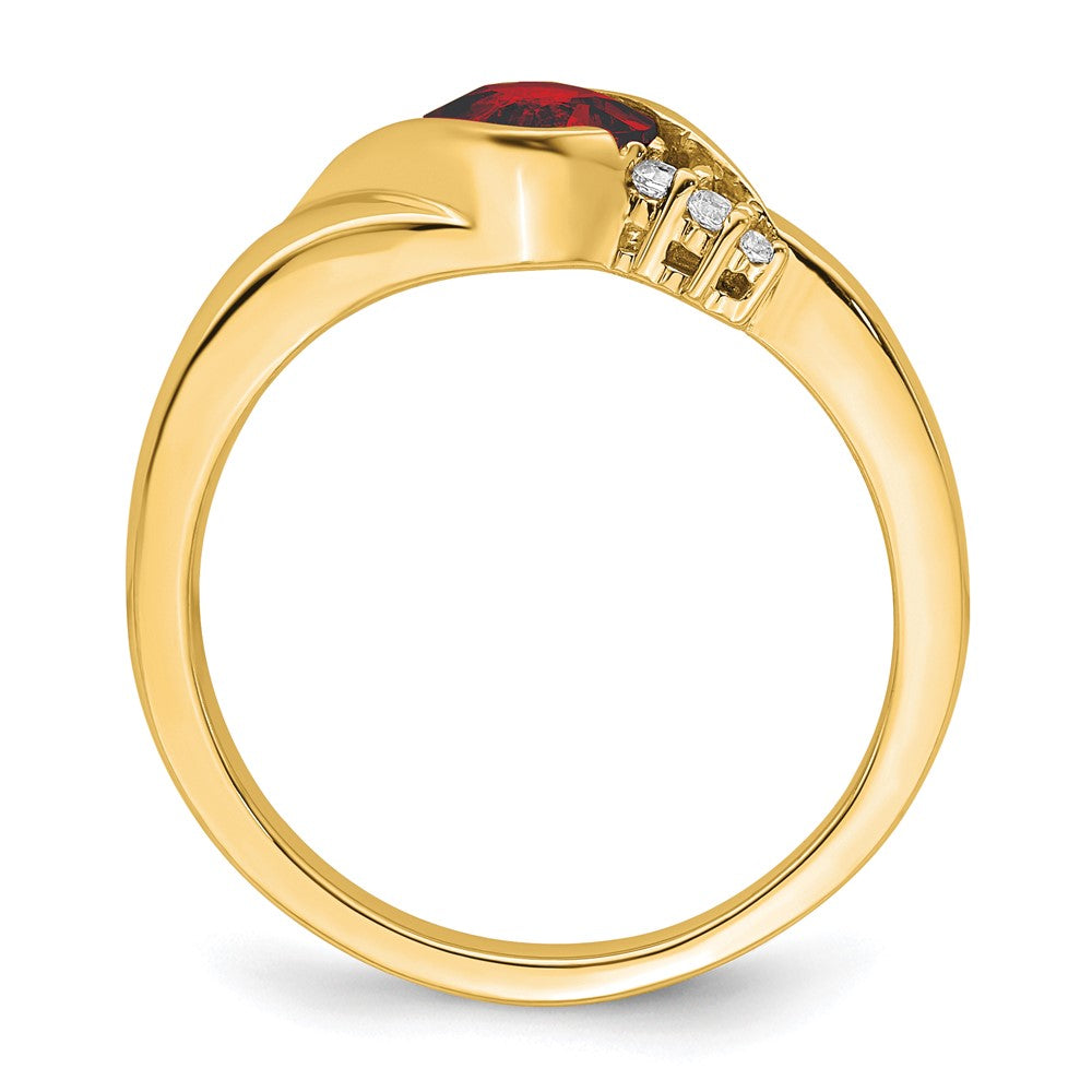 Solid 14k Yellow Gold Simulated Garnet and CZ Ring