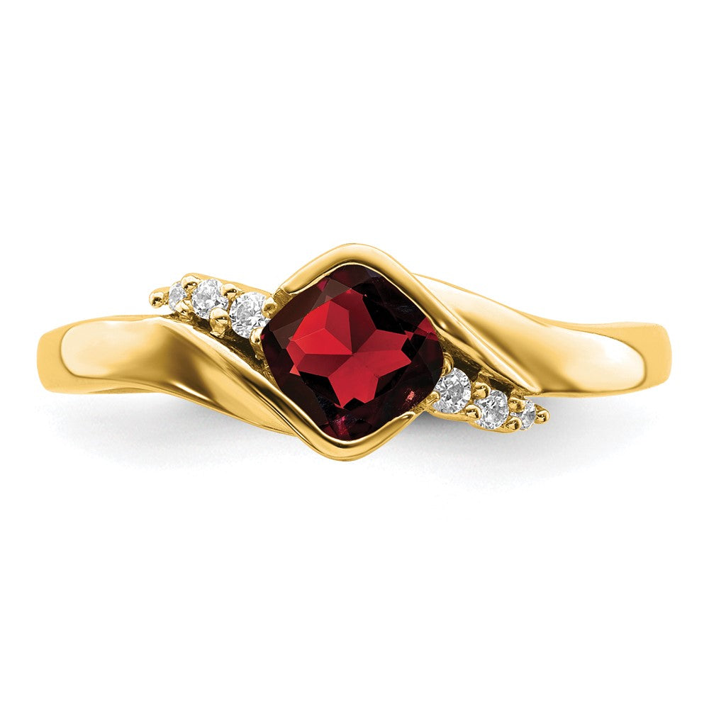 Solid 14k Yellow Gold Simulated Garnet and CZ Ring