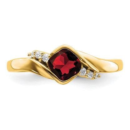 Solid 14k Yellow Gold Simulated Garnet and CZ Ring
