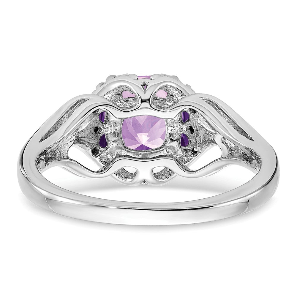 Solid 14k White Gold Simulated Amethyst and CZ Ring