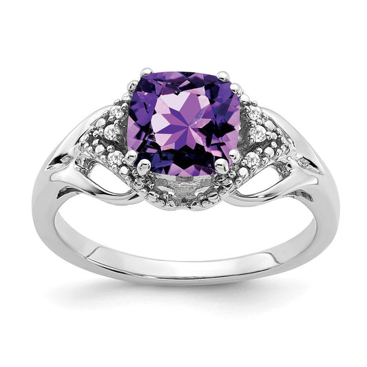 14k white gold amethyst and real diamond ring rm7157 am 003 wa