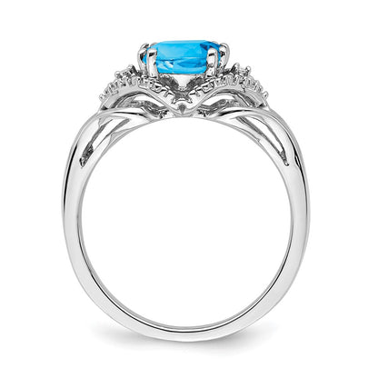 Solid 14k White Gold Simulated Blue Topaz and CZ Ring