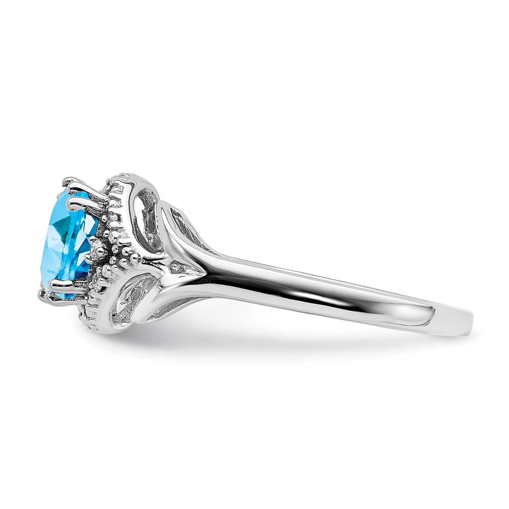 Solid 14k White Gold Simulated Blue Topaz and CZ Ring