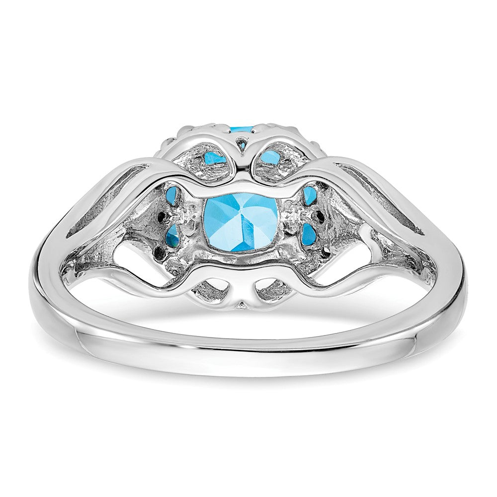 Solid 14k White Gold Simulated Blue Topaz and CZ Ring