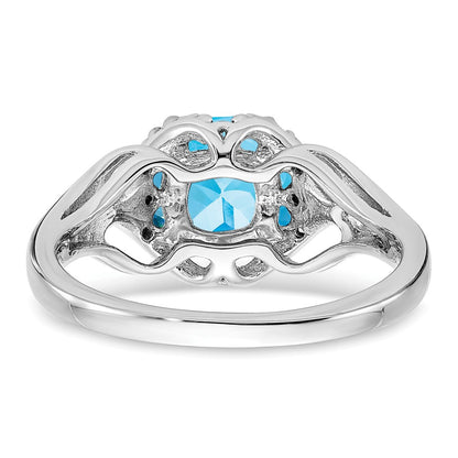 Solid 14k White Gold Simulated Blue Topaz and CZ Ring