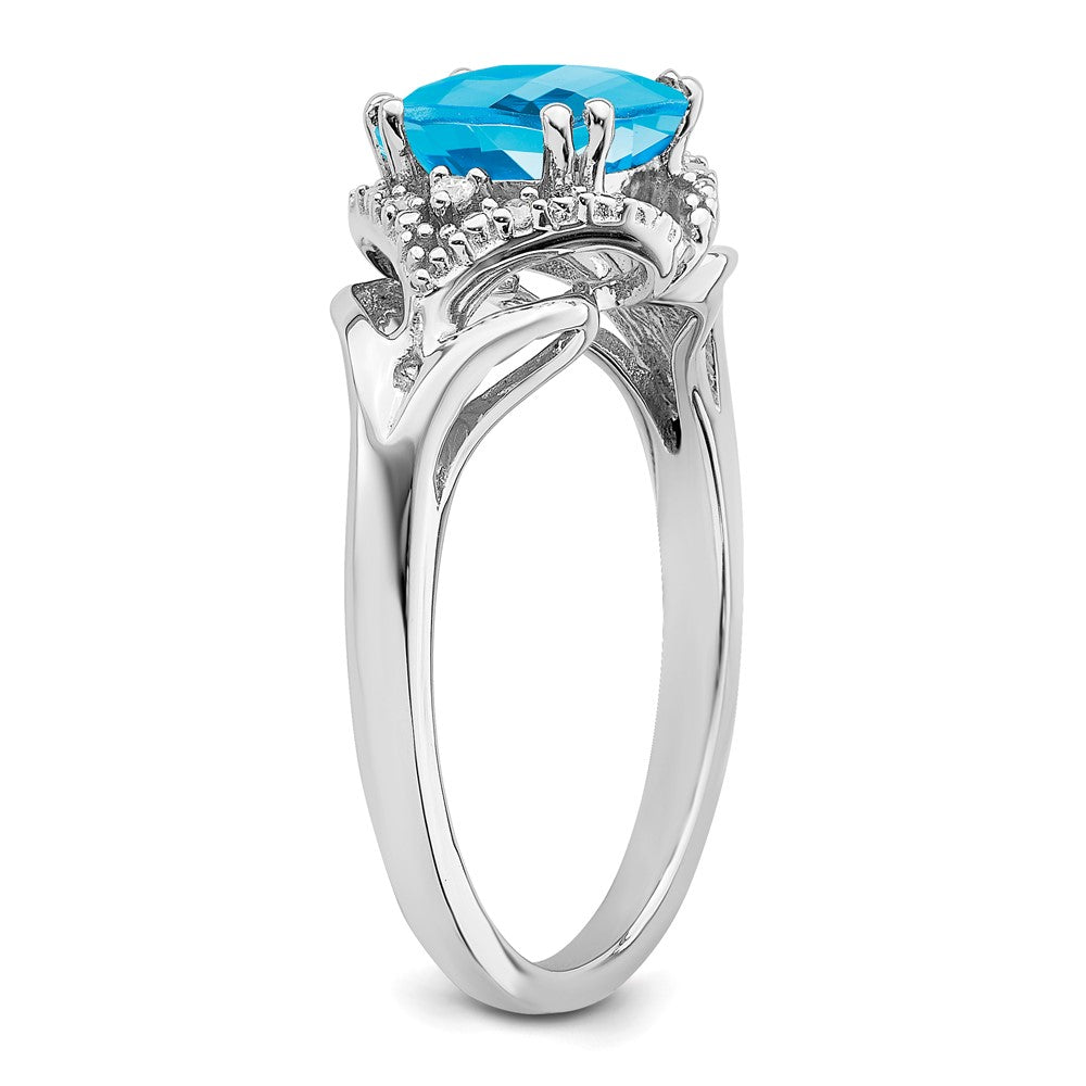 Solid 14k White Gold Simulated Blue Topaz and CZ Ring