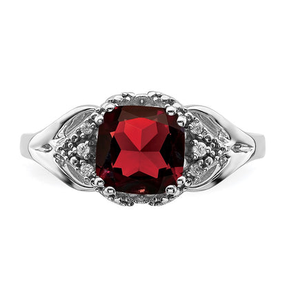 Solid 14k White Gold Simulated Garnet and CZ Ring