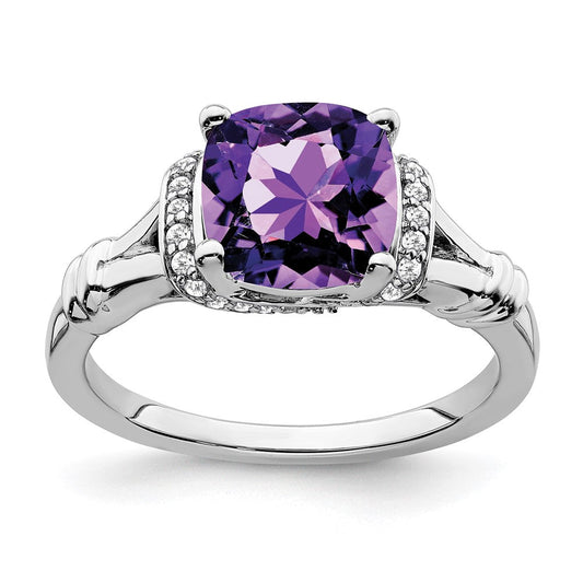 14k white gold amethyst and real diamond ring rm7158 am 013 wa