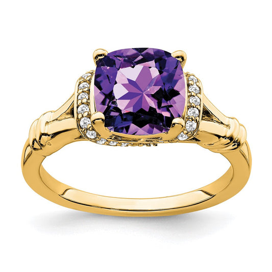 14k yellow gold amethyst and real diamond ring rm7158 am 013 ya
