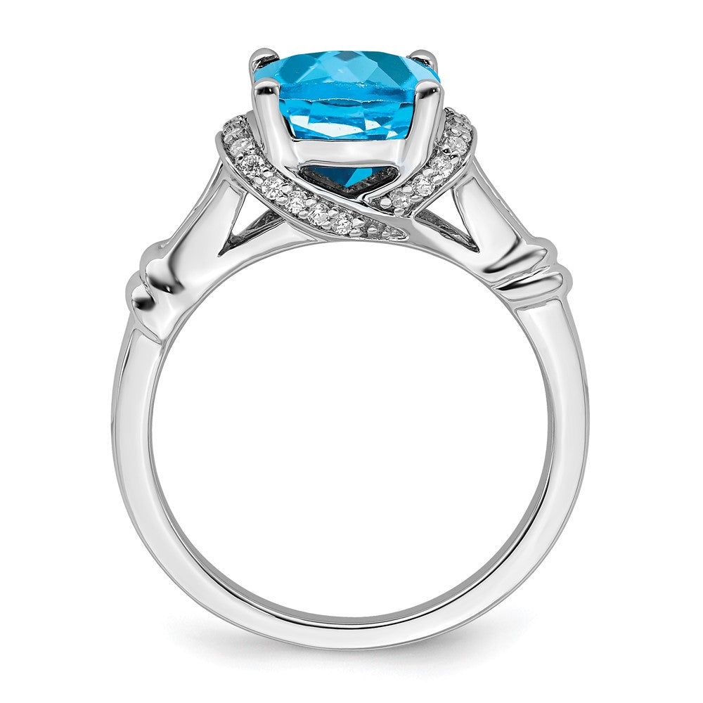 Solid 14k White Gold Simulated Blue Topaz and CZ Ring
