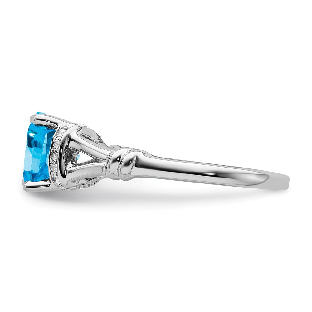 Solid 14k White Gold Simulated Blue Topaz and CZ Ring