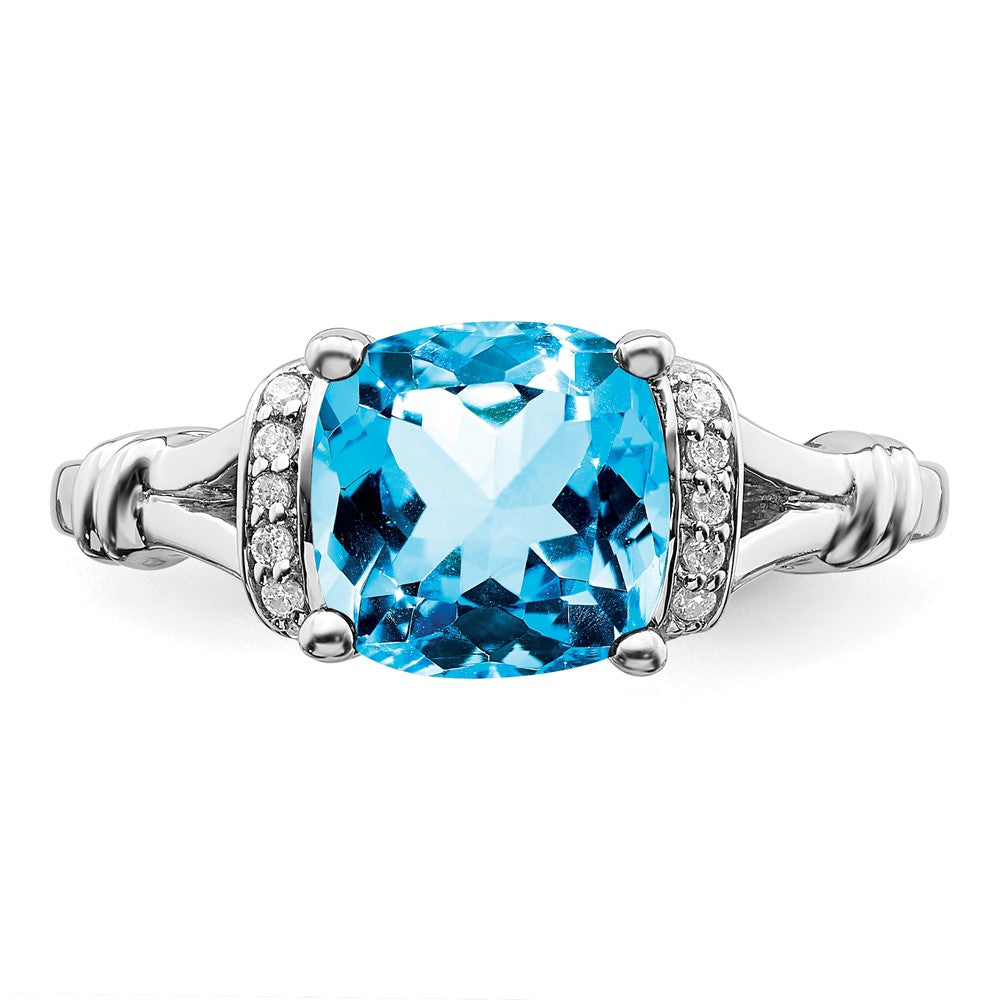 Solid 14k White Gold Simulated Blue Topaz and CZ Ring