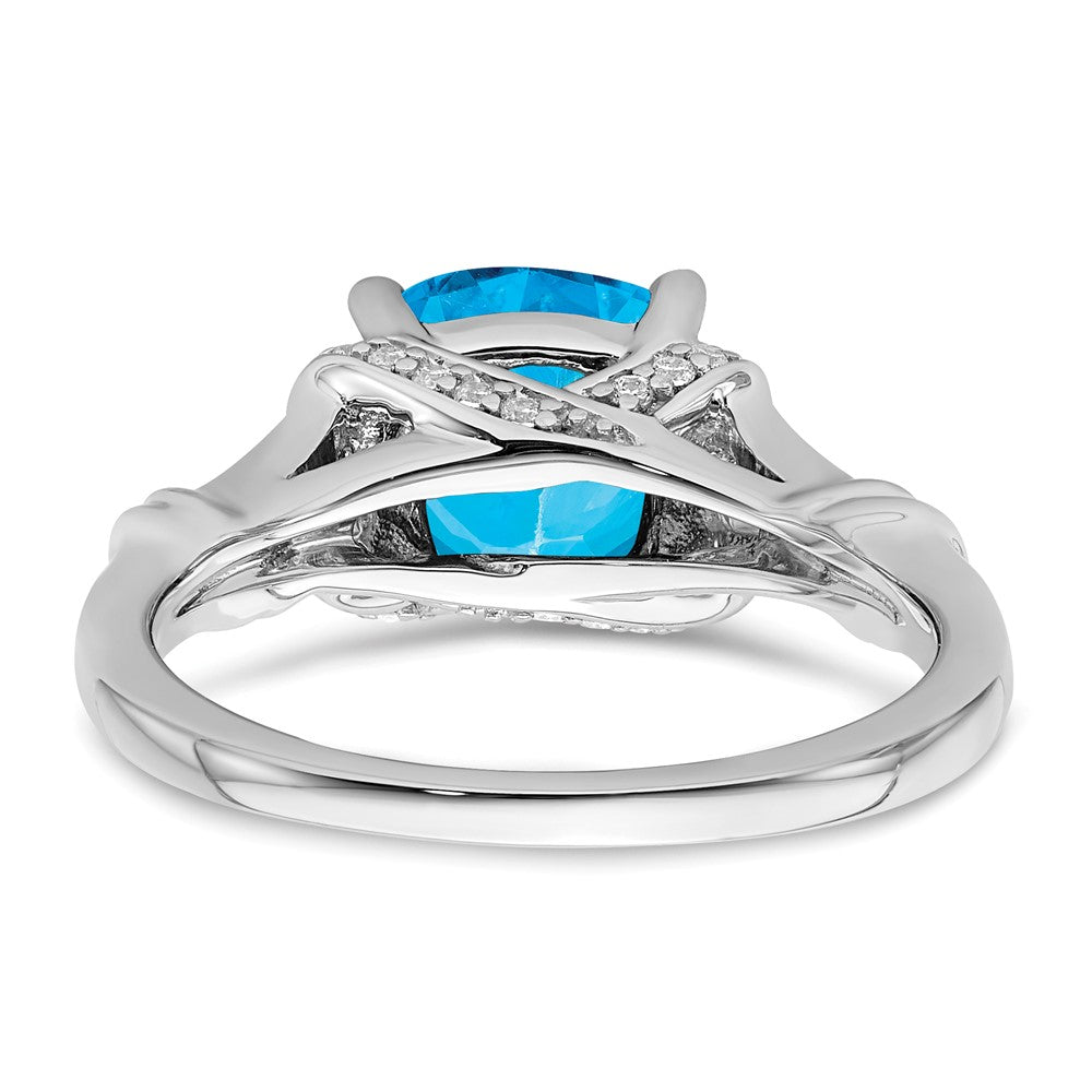 Solid 14k White Gold Simulated Blue Topaz and CZ Ring