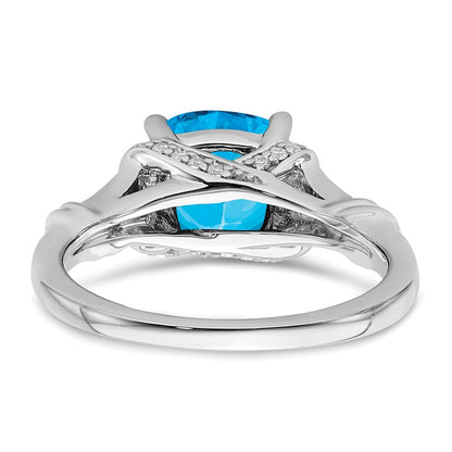 Solid 14k White Gold Simulated Blue Topaz and CZ Ring