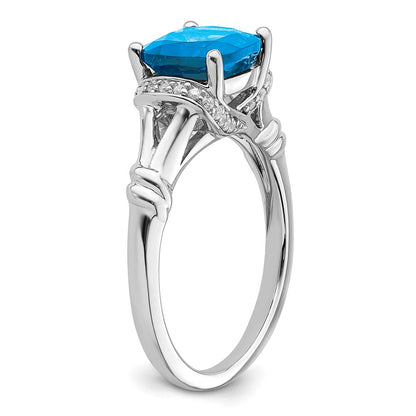 Solid 14k White Gold Simulated Blue Topaz and CZ Ring