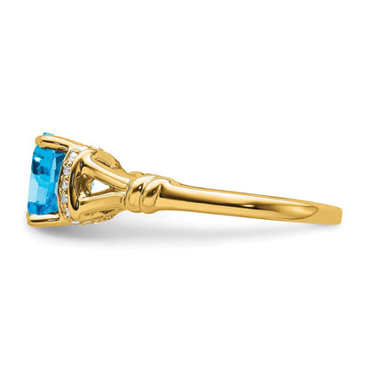 Solid 14k Yellow Gold Simulated Blue Topaz and CZ Ring